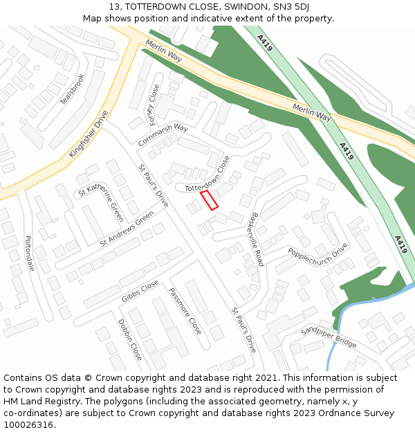 13, TOTTERDOWN CLOSE, SWINDON, SN3 5DJ: Location map and indicative extent of plot
