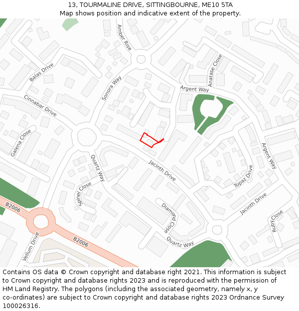 13, TOURMALINE DRIVE, SITTINGBOURNE, ME10 5TA: Location map and indicative extent of plot