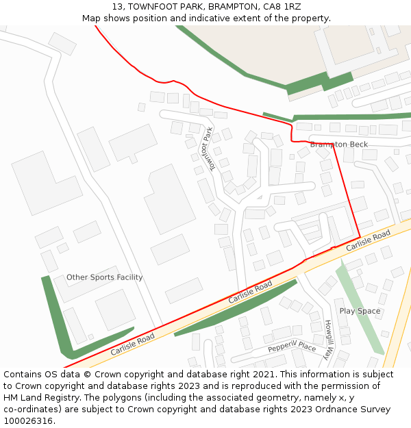 13, TOWNFOOT PARK, BRAMPTON, CA8 1RZ: Location map and indicative extent of plot