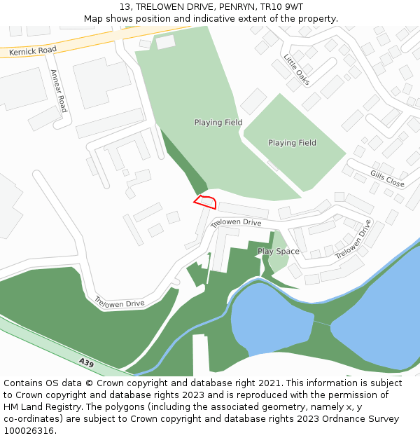 13, TRELOWEN DRIVE, PENRYN, TR10 9WT: Location map and indicative extent of plot