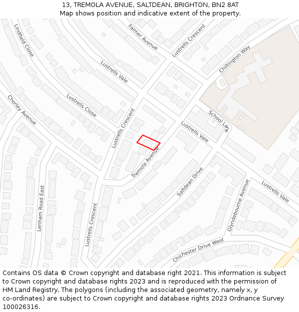 13, TREMOLA AVENUE, SALTDEAN, BRIGHTON, BN2 8AT: Location map and indicative extent of plot