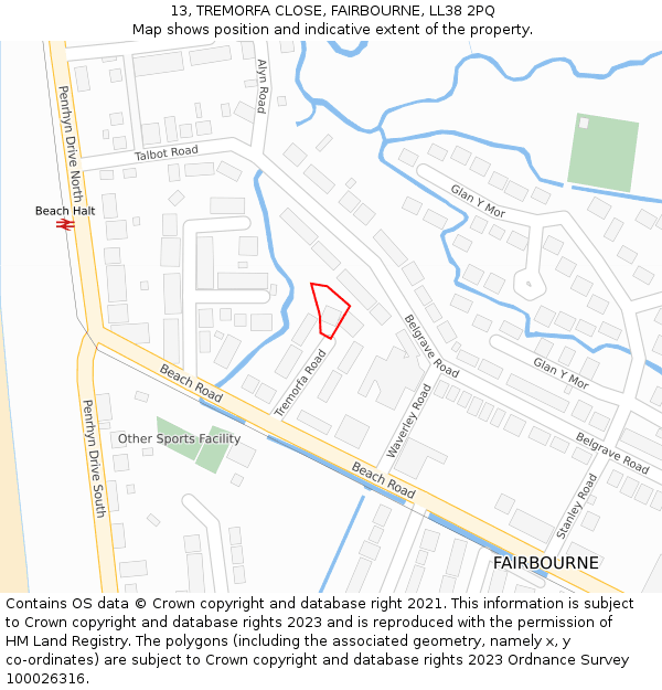 13, TREMORFA CLOSE, FAIRBOURNE, LL38 2PQ: Location map and indicative extent of plot