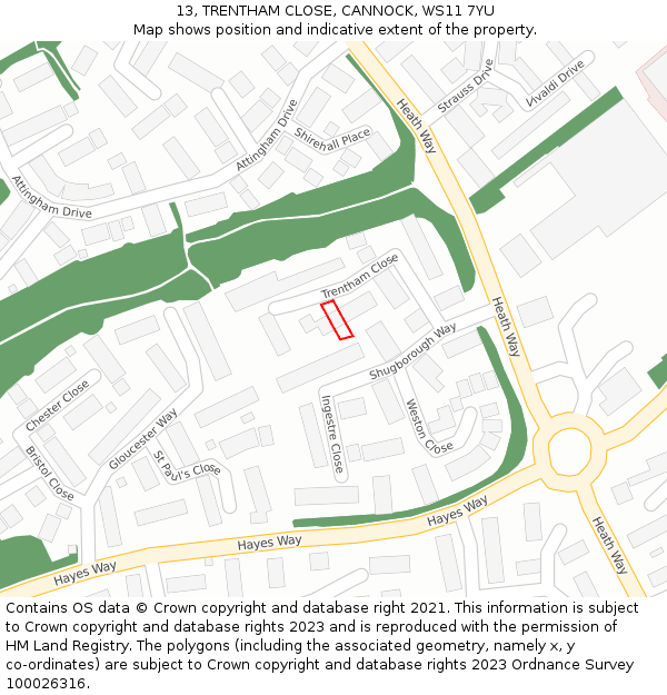 13, TRENTHAM CLOSE, CANNOCK, WS11 7YU: Location map and indicative extent of plot