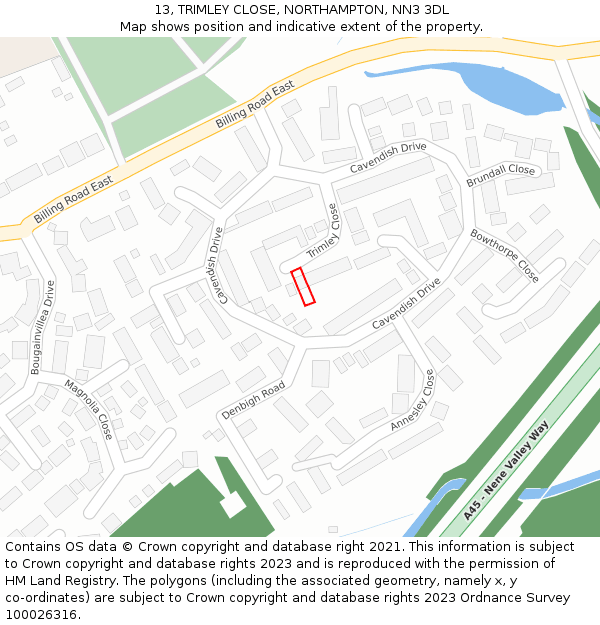 13, TRIMLEY CLOSE, NORTHAMPTON, NN3 3DL: Location map and indicative extent of plot