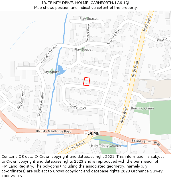 13, TRINITY DRIVE, HOLME, CARNFORTH, LA6 1QL: Location map and indicative extent of plot