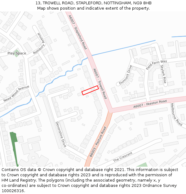 13, TROWELL ROAD, STAPLEFORD, NOTTINGHAM, NG9 8HB: Location map and indicative extent of plot