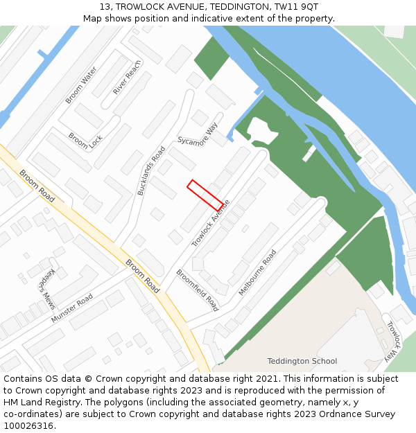 13, TROWLOCK AVENUE, TEDDINGTON, TW11 9QT: Location map and indicative extent of plot