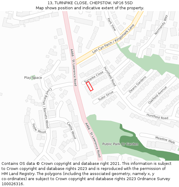 13, TURNPIKE CLOSE, CHEPSTOW, NP16 5SD: Location map and indicative extent of plot