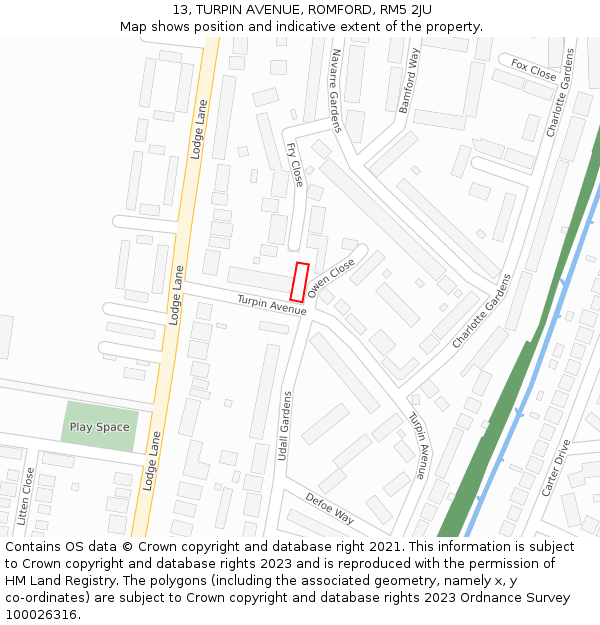 13, TURPIN AVENUE, ROMFORD, RM5 2JU: Location map and indicative extent of plot