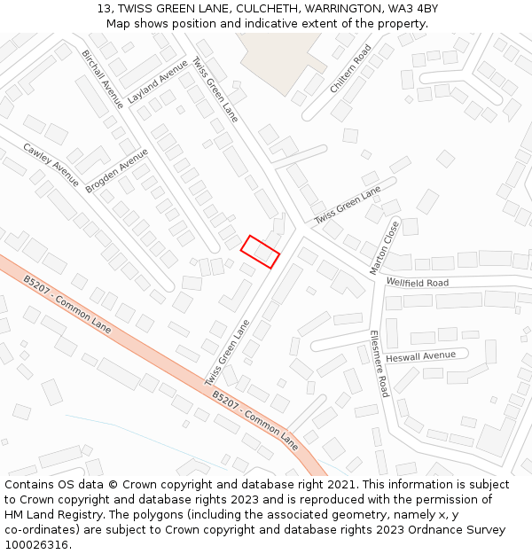 13, TWISS GREEN LANE, CULCHETH, WARRINGTON, WA3 4BY: Location map and indicative extent of plot