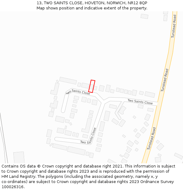 13, TWO SAINTS CLOSE, HOVETON, NORWICH, NR12 8QP: Location map and indicative extent of plot