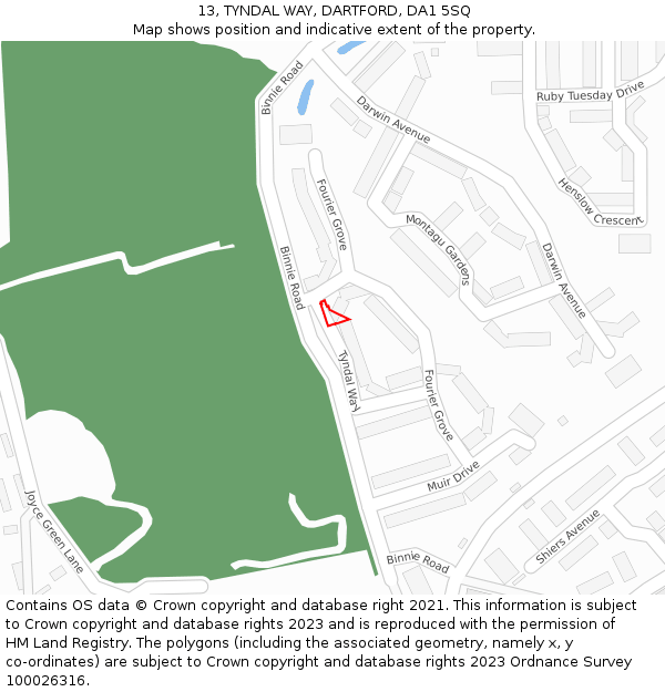 13, TYNDAL WAY, DARTFORD, DA1 5SQ: Location map and indicative extent of plot