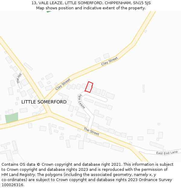 13, VALE LEAZE, LITTLE SOMERFORD, CHIPPENHAM, SN15 5JS: Location map and indicative extent of plot