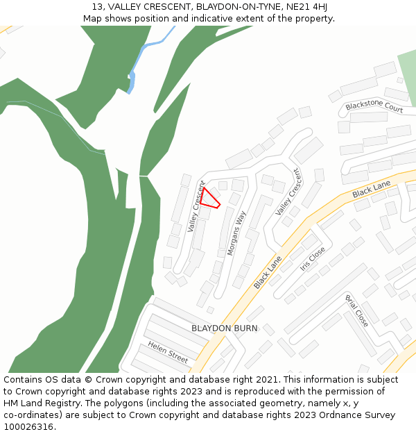 13, VALLEY CRESCENT, BLAYDON-ON-TYNE, NE21 4HJ: Location map and indicative extent of plot