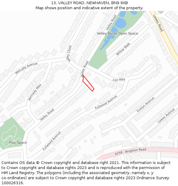 13, VALLEY ROAD, NEWHAVEN, BN9 9XB: Location map and indicative extent of plot