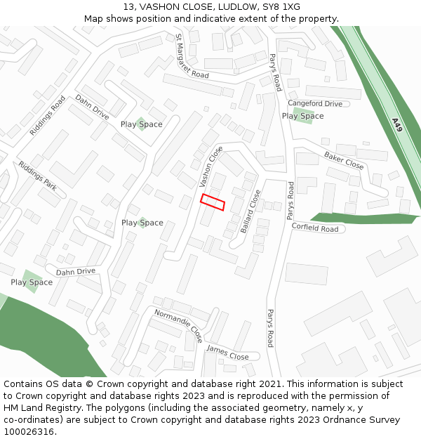 13, VASHON CLOSE, LUDLOW, SY8 1XG: Location map and indicative extent of plot