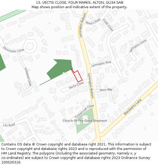 13, VECTIS CLOSE, FOUR MARKS, ALTON, GU34 5AB: Location map and indicative extent of plot