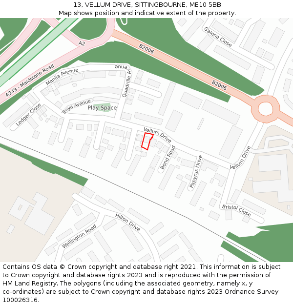 13, VELLUM DRIVE, SITTINGBOURNE, ME10 5BB: Location map and indicative extent of plot