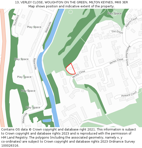 13, VERLEY CLOSE, WOUGHTON ON THE GREEN, MILTON KEYNES, MK6 3ER: Location map and indicative extent of plot