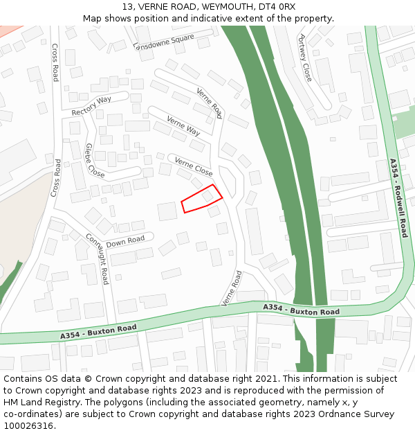 13, VERNE ROAD, WEYMOUTH, DT4 0RX: Location map and indicative extent of plot