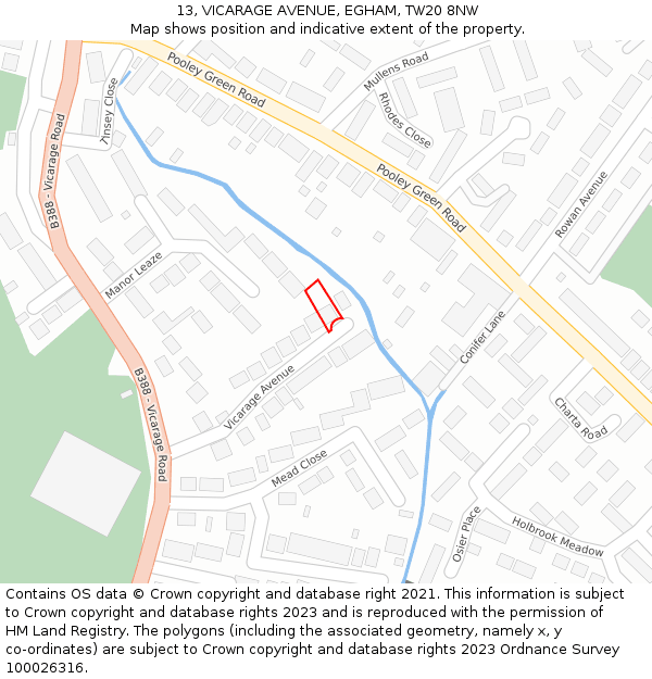 13, VICARAGE AVENUE, EGHAM, TW20 8NW: Location map and indicative extent of plot