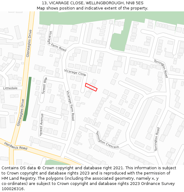 13, VICARAGE CLOSE, WELLINGBOROUGH, NN8 5ES: Location map and indicative extent of plot