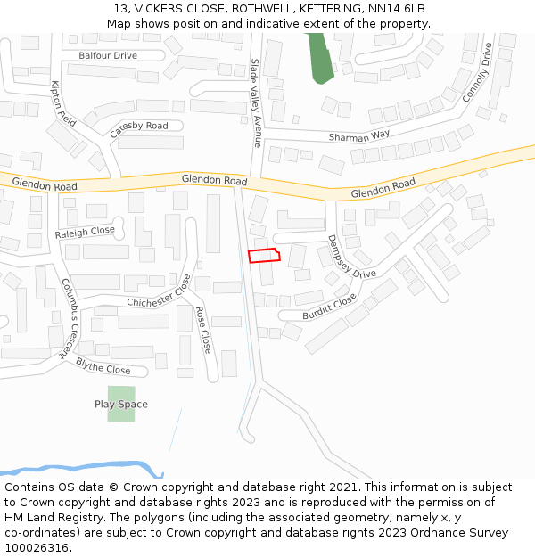 13, VICKERS CLOSE, ROTHWELL, KETTERING, NN14 6LB: Location map and indicative extent of plot