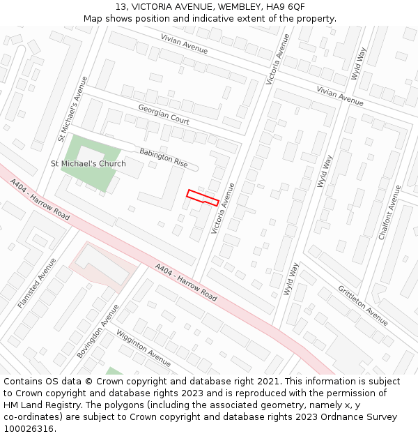 13, VICTORIA AVENUE, WEMBLEY, HA9 6QF: Location map and indicative extent of plot