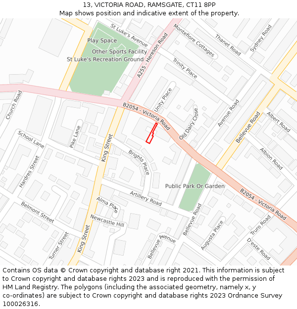 13, VICTORIA ROAD, RAMSGATE, CT11 8PP: Location map and indicative extent of plot