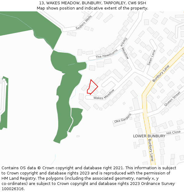 13, WAKES MEADOW, BUNBURY, TARPORLEY, CW6 9SH: Location map and indicative extent of plot