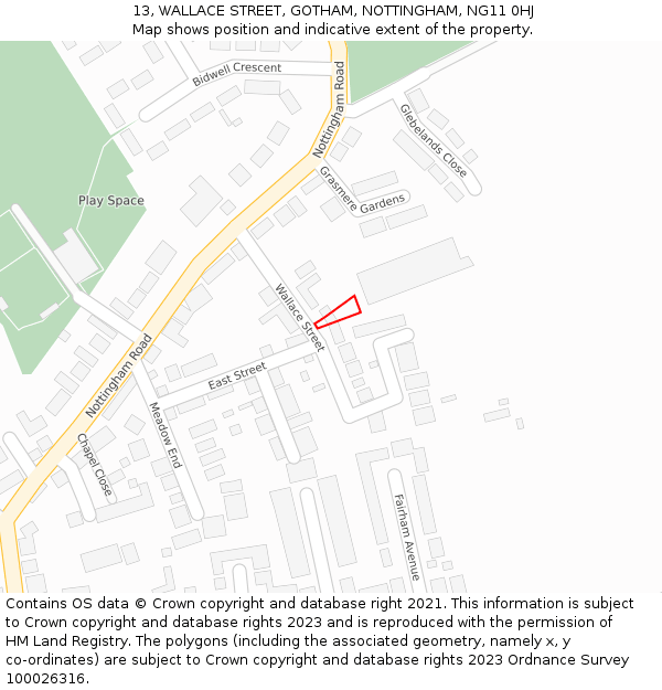 13, WALLACE STREET, GOTHAM, NOTTINGHAM, NG11 0HJ: Location map and indicative extent of plot