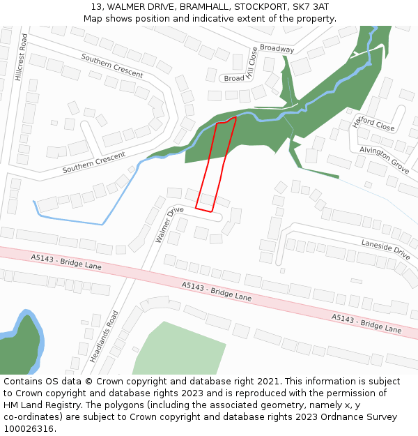 13, WALMER DRIVE, BRAMHALL, STOCKPORT, SK7 3AT: Location map and indicative extent of plot