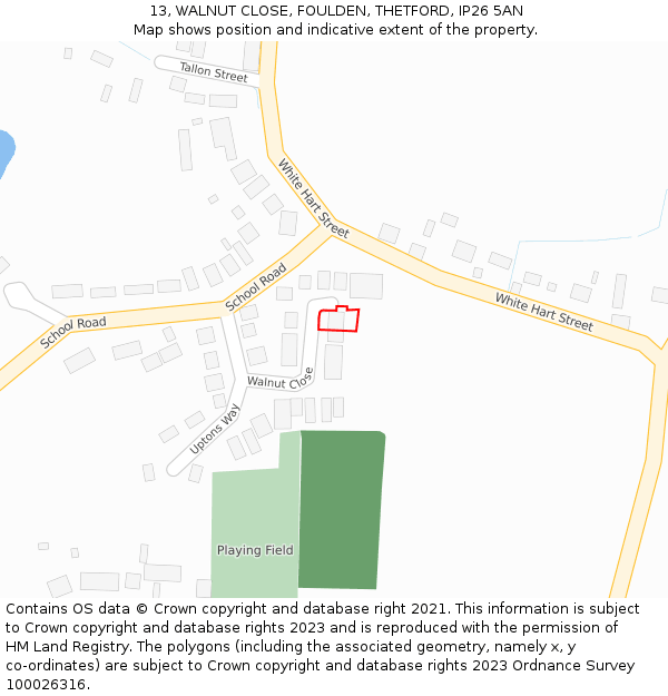 13, WALNUT CLOSE, FOULDEN, THETFORD, IP26 5AN: Location map and indicative extent of plot