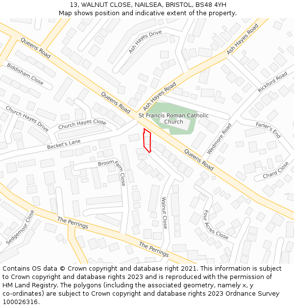 13, WALNUT CLOSE, NAILSEA, BRISTOL, BS48 4YH: Location map and indicative extent of plot