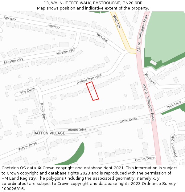 13, WALNUT TREE WALK, EASTBOURNE, BN20 9BP: Location map and indicative extent of plot