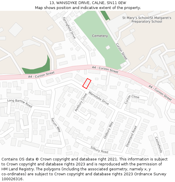 13, WANSDYKE DRIVE, CALNE, SN11 0EW: Location map and indicative extent of plot