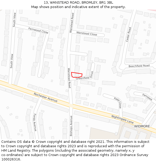 13, WANSTEAD ROAD, BROMLEY, BR1 3BL: Location map and indicative extent of plot