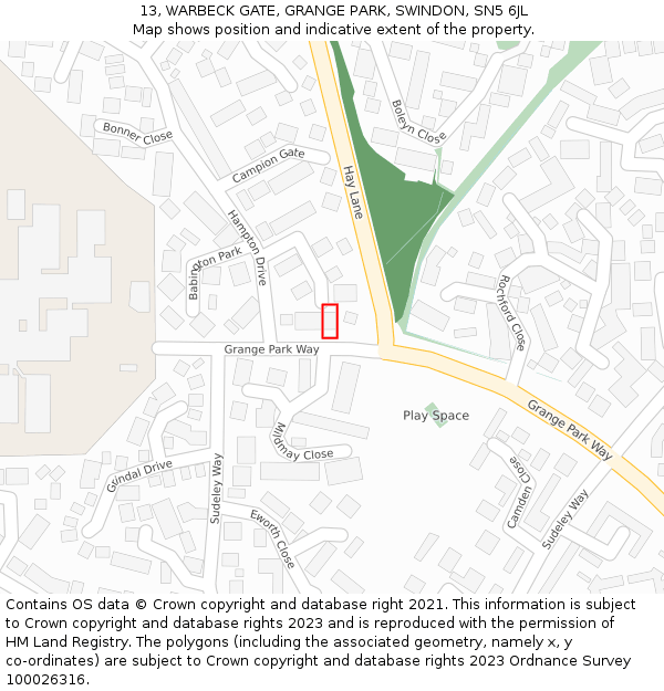 13, WARBECK GATE, GRANGE PARK, SWINDON, SN5 6JL: Location map and indicative extent of plot