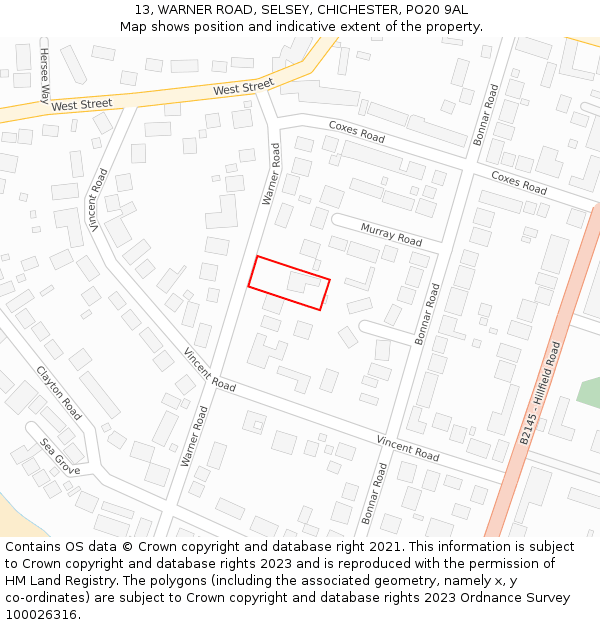 13, WARNER ROAD, SELSEY, CHICHESTER, PO20 9AL: Location map and indicative extent of plot