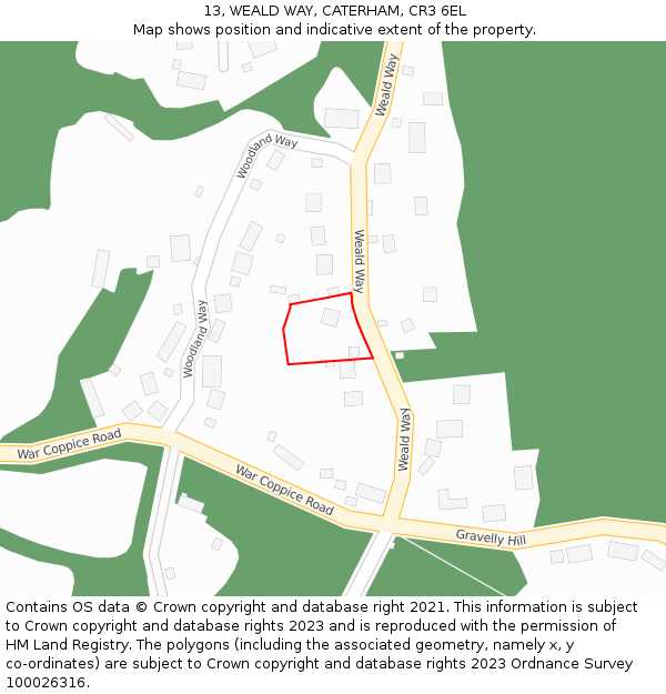 13, WEALD WAY, CATERHAM, CR3 6EL: Location map and indicative extent of plot