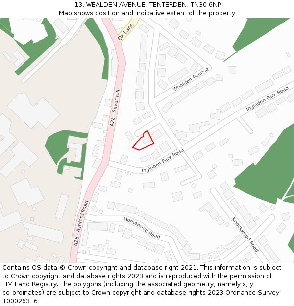 13, WEALDEN AVENUE, TENTERDEN, TN30 6NP: Location map and indicative extent of plot