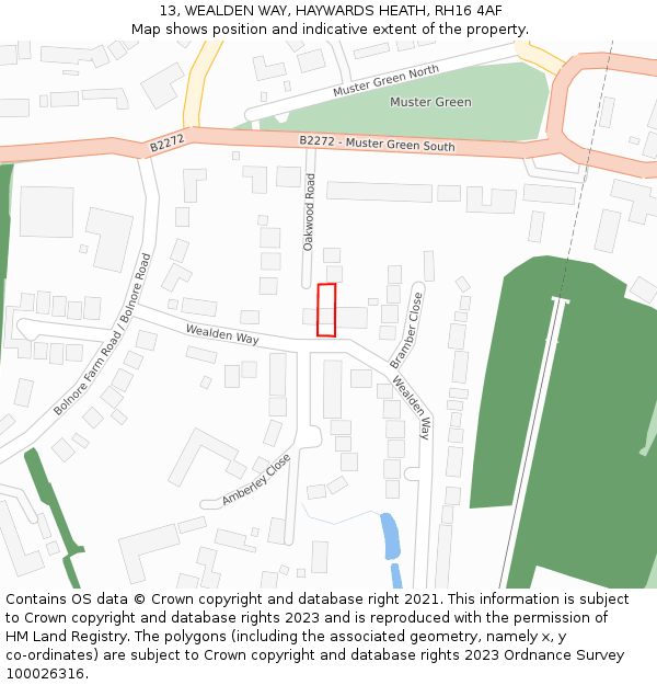 13, WEALDEN WAY, HAYWARDS HEATH, RH16 4AF: Location map and indicative extent of plot