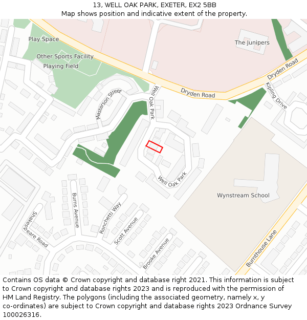 13, WELL OAK PARK, EXETER, EX2 5BB: Location map and indicative extent of plot