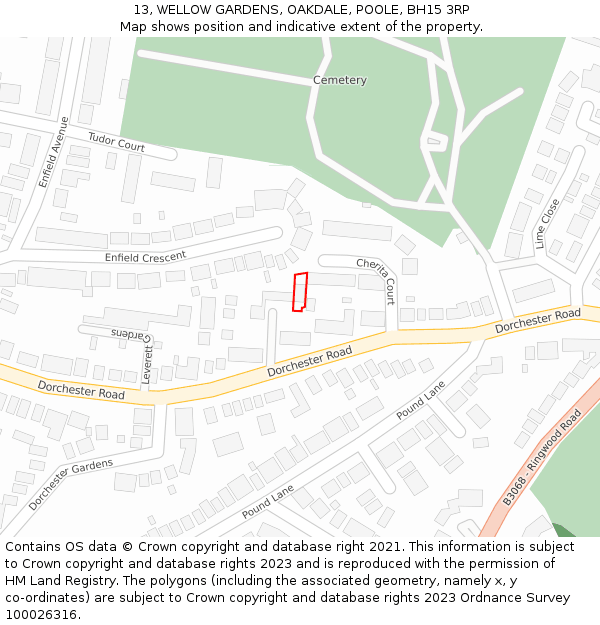 13, WELLOW GARDENS, OAKDALE, POOLE, BH15 3RP: Location map and indicative extent of plot