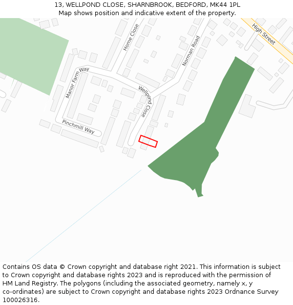 13, WELLPOND CLOSE, SHARNBROOK, BEDFORD, MK44 1PL: Location map and indicative extent of plot