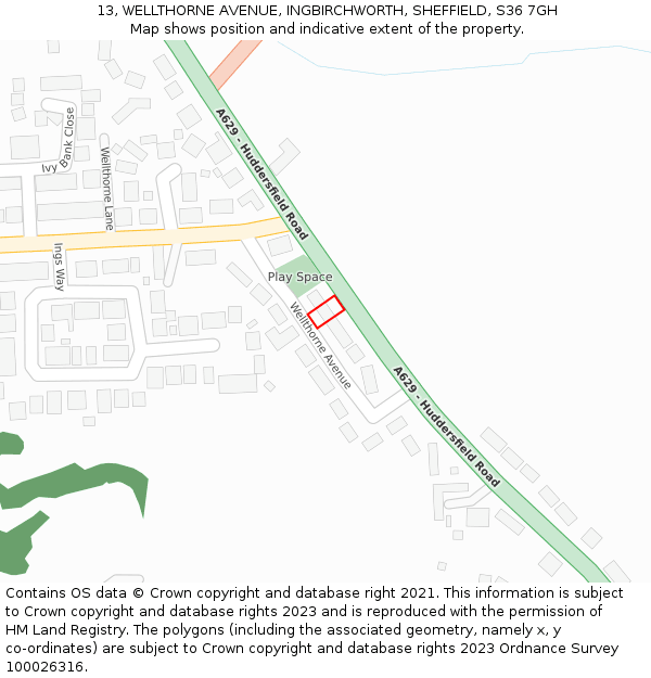 13, WELLTHORNE AVENUE, INGBIRCHWORTH, SHEFFIELD, S36 7GH: Location map and indicative extent of plot