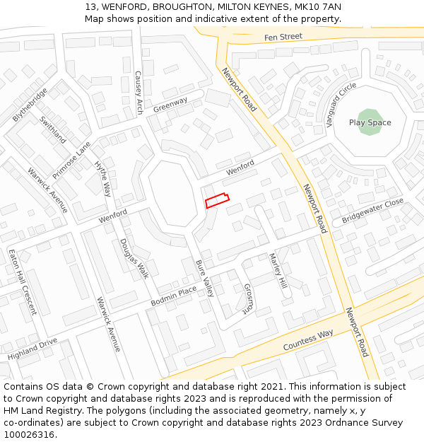 13, WENFORD, BROUGHTON, MILTON KEYNES, MK10 7AN: Location map and indicative extent of plot