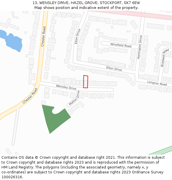 13, WENSLEY DRIVE, HAZEL GROVE, STOCKPORT, SK7 6EW: Location map and indicative extent of plot