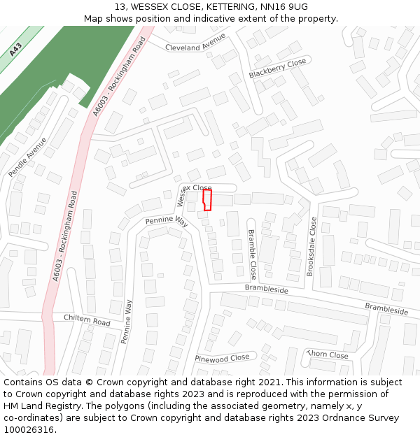 13, WESSEX CLOSE, KETTERING, NN16 9UG: Location map and indicative extent of plot