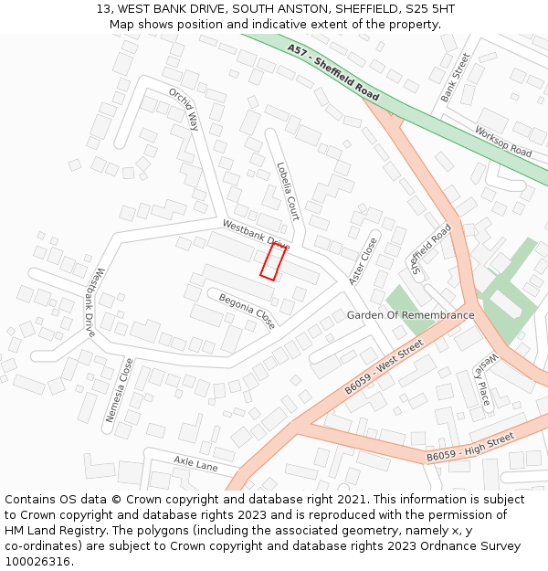 13, WEST BANK DRIVE, SOUTH ANSTON, SHEFFIELD, S25 5HT: Location map and indicative extent of plot